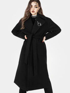 Meltdown Oversized Coat with Brooch - Black - 10- No Pin